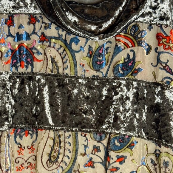 Boho Velvet Patchwork Cowl Neck Poncho Top – Artistic Paisley Print, XL - Picture 5 of 7